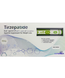 Tirzepatide 40mg research peptide pen positioned on a stainless steel laboratory bench with analytical reports