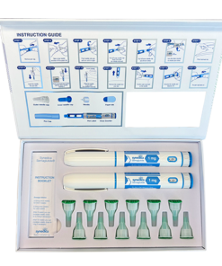 Synedica Semaglutide 8mg injection pen research kit arranged neatly on a laboratory table with analytical reports
