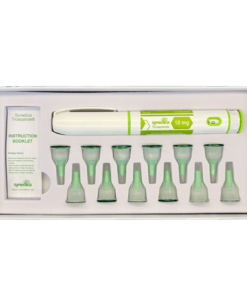 Tirzepatide 40mg research peptide pen positioned on a stainless steel laboratory bench with analytical reports